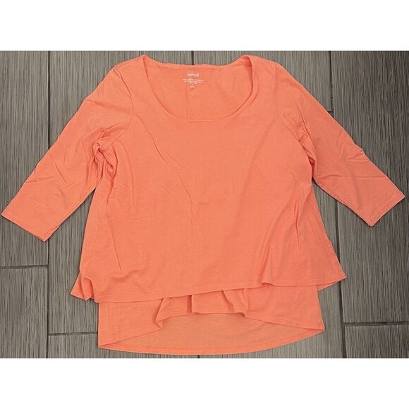 Pure Jill Elliptical Layered Top Peach Dude Petite Medium Cotton/Modal Blend - Picture 1 of 7